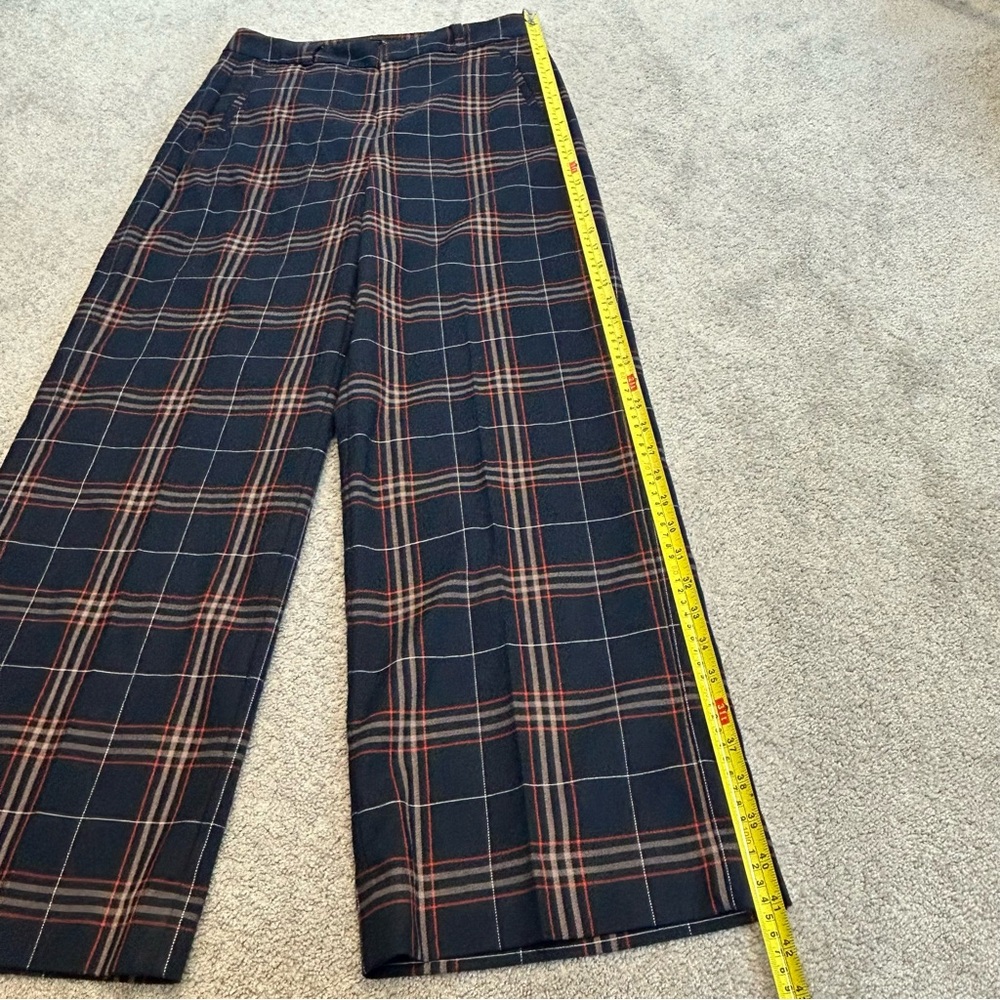 Banana Republic Navy Plaid Check Tartan HIGH-RISE SLIM WIDE-LEG PANT 6S - Picture 7 of 11